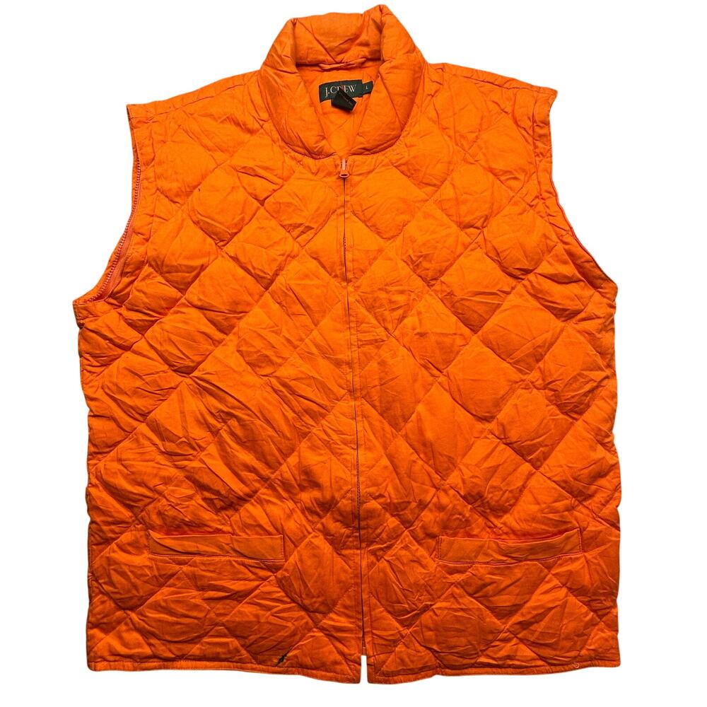 Vintage J Crew Duck Down Hunting Quilted Vest Mens Large Orange Convertible